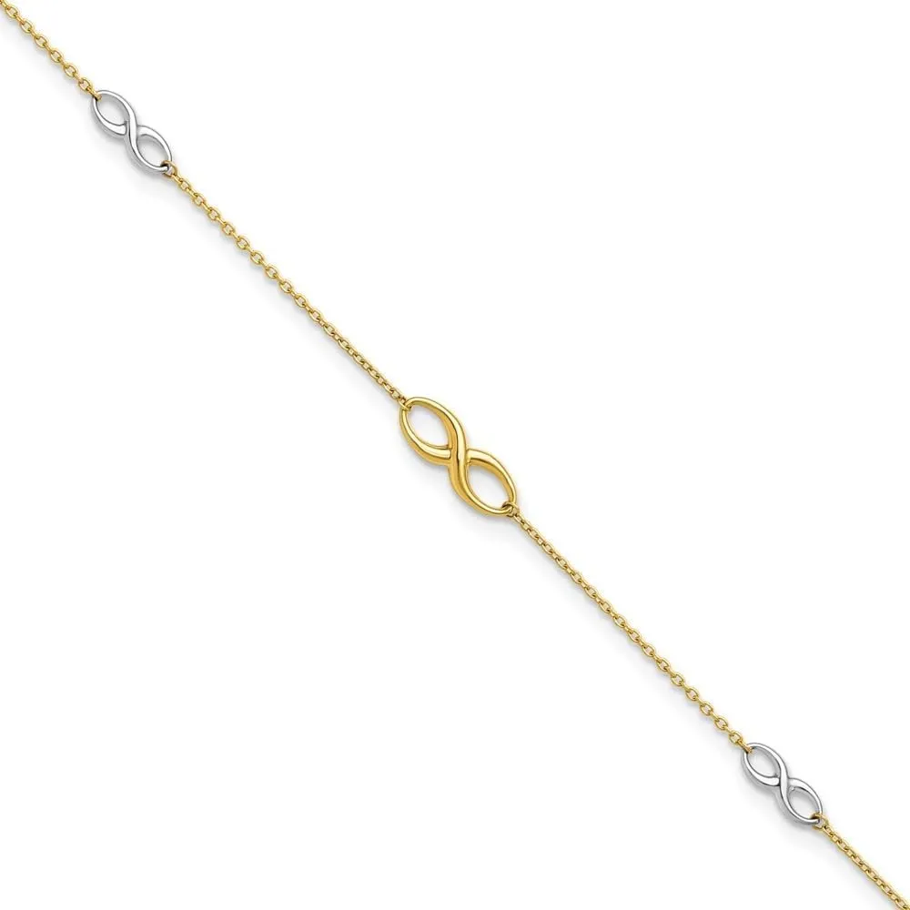 10K Two-Tone Gold Polished with 1" Ext. Cable Chain Anklet 9"