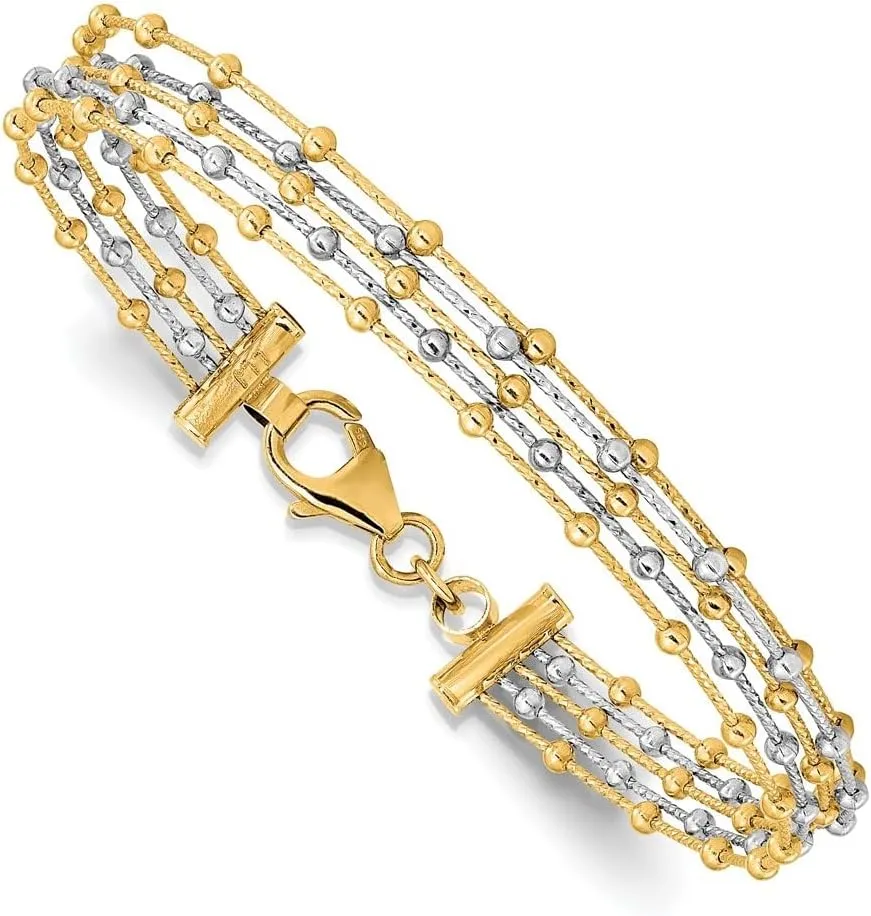 14K Two-Tone Gold Beaded Multi-strand Wire Bangle Bracelet