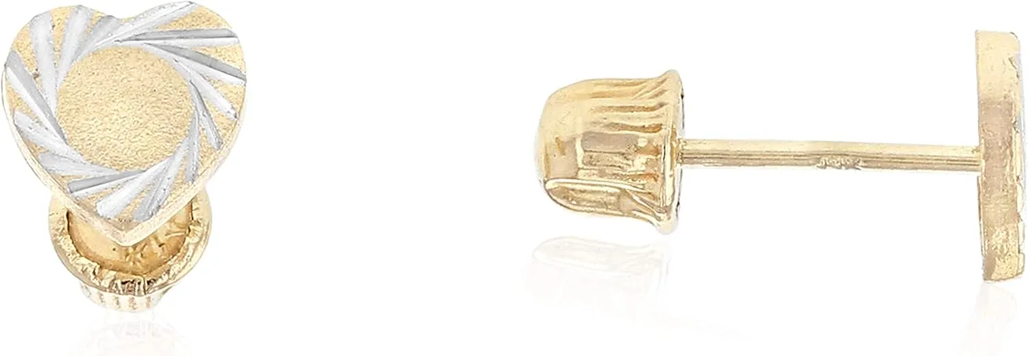 14K Two Tone Gold Fancy Heart Stud Earrings