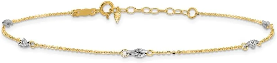 14K Two-Tone Gold Fancy with 1" Ext Cable Chain Anklet 9"