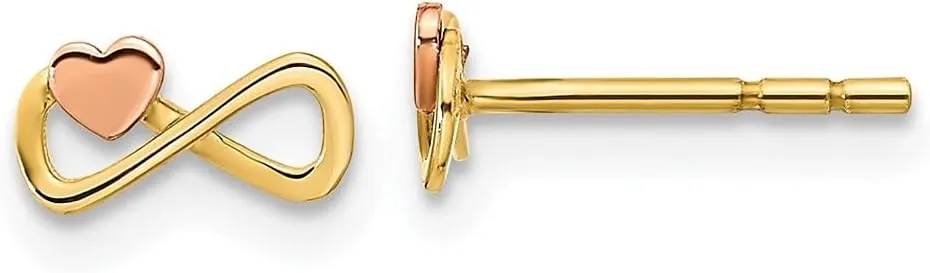 14K Two-Tone Gold Infinity with Heart Stud Earrings