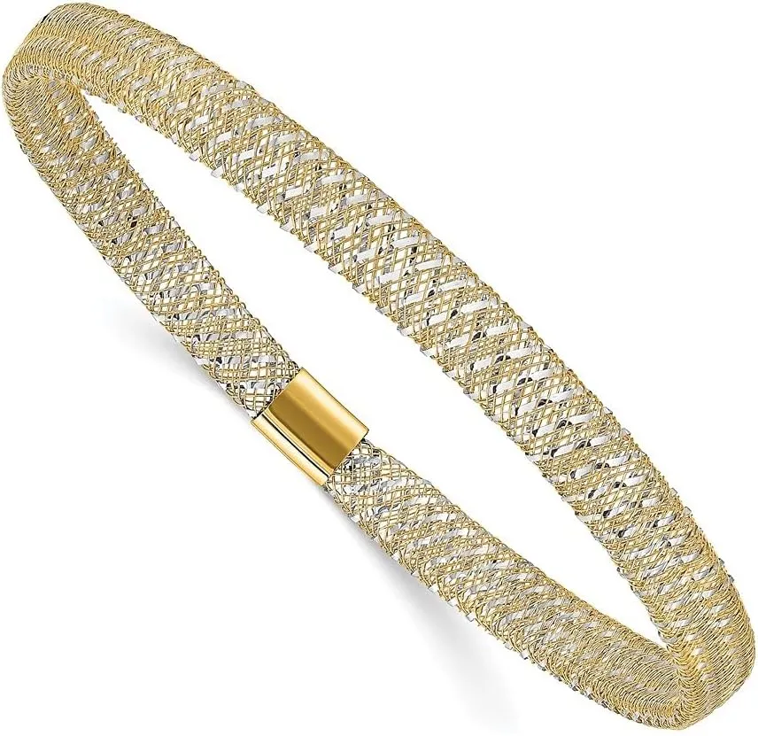 14K Two-Tone Gold Polished Stretch Bangle Bracelet