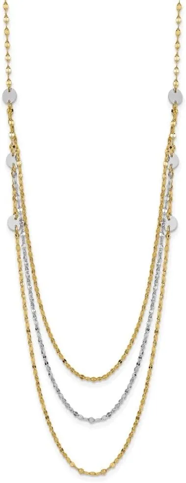 14K Two-Tone Gold Triple Layer Polished Circles Fancy Necklace