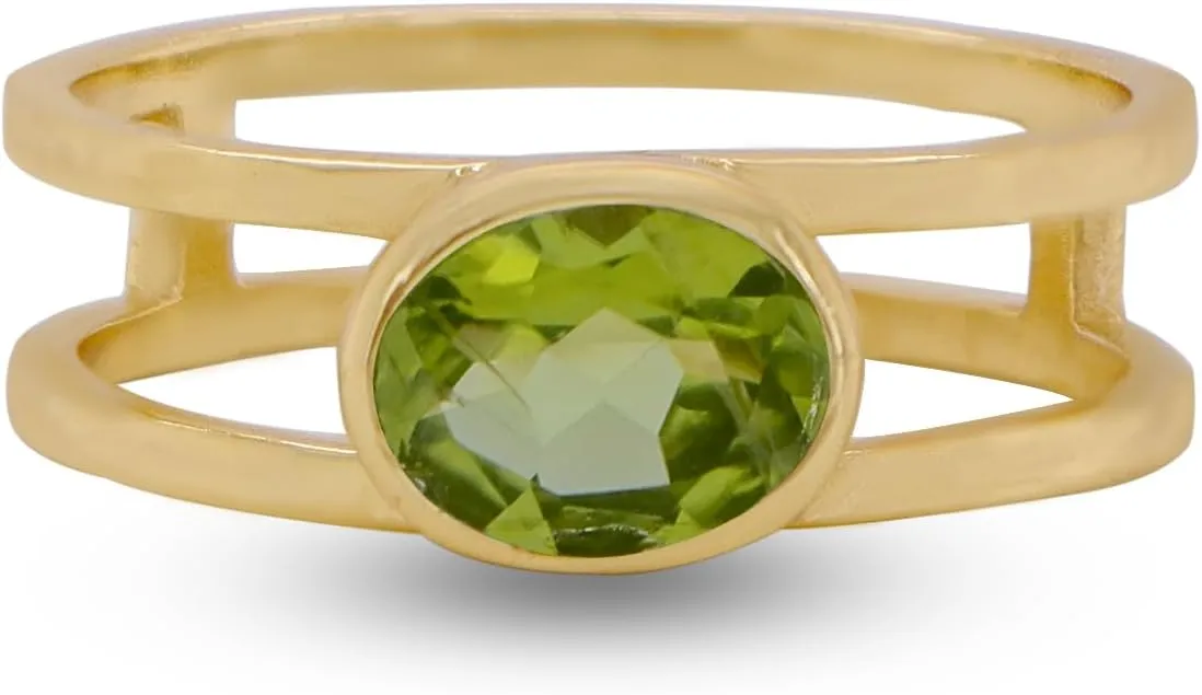 18K Gold Plated Gemstone Stackable Ring For Women Everyday Dainty Non Tarnish Band, Iolite