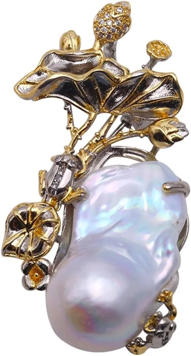 18x31mm Baroque Pearl Brooch 925 Sterling Silver Retro Pin Multi-Functional Jewelry