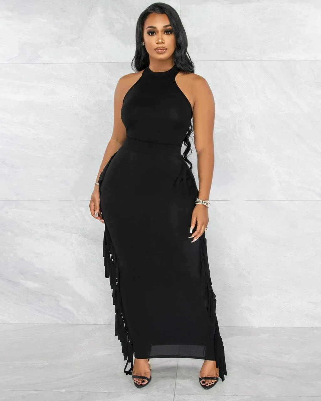 2 Piece Outfits for Women Sexy Crop Top Ruched Bodycon Maxi Dresses Fringe Skirt Sets Night Club Jumpsuits