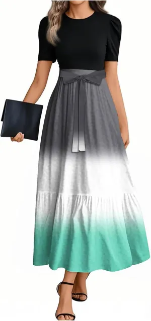 2025 Beach Womens Dresses, Maxi Gradient Trendy Jumpsuits for Women Elegant Bow Crew Neck Womens Romper