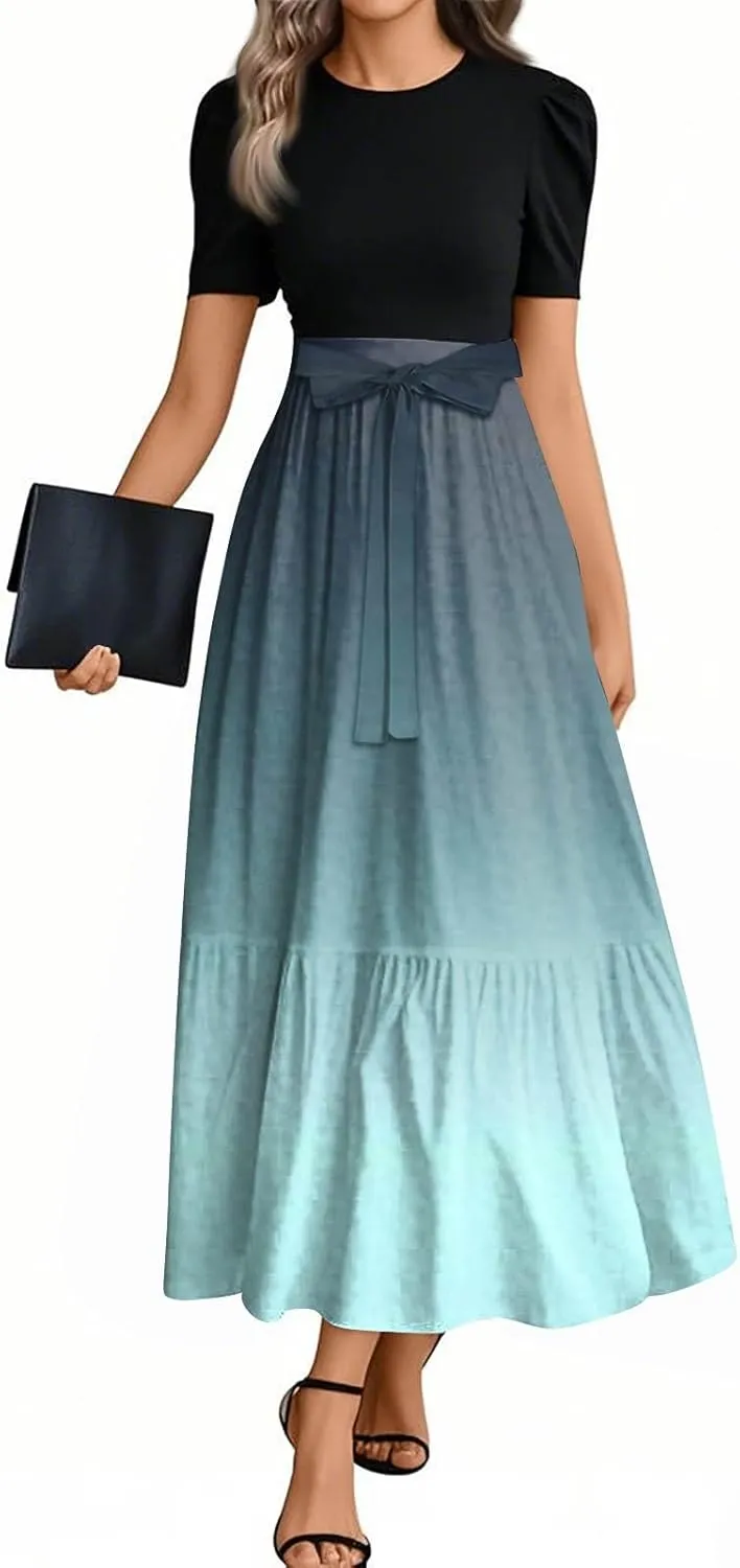 2025 Beach Womens Dresses, Maxi Gradient Trendy Jumpsuits for Women Elegant Bow Crew Neck Womens Romper