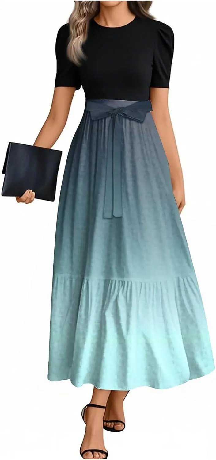 2025 Beach Womens Dresses, Maxi Gradient Trendy Jumpsuits for Women Elegant Bow Crew Neck Womens Romper