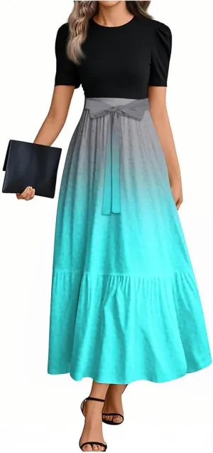 2025 Beach Womens Dresses, Maxi Gradient Trendy Jumpsuits for Women Elegant Bow Crew Neck Womens Romper