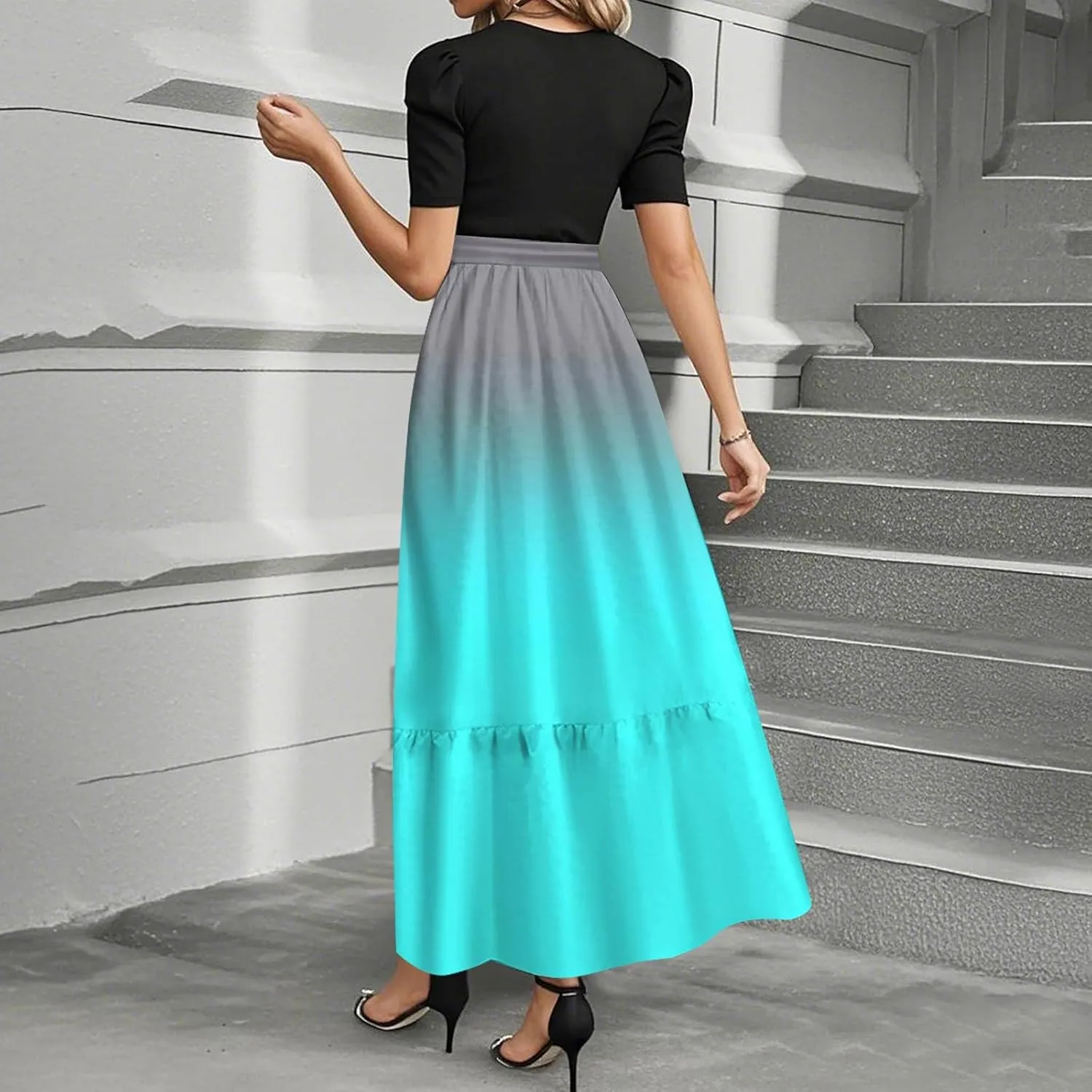 2025 Beach Womens Dresses, Maxi Gradient Trendy Jumpsuits for Women Elegant Bow Crew Neck Womens Romper
