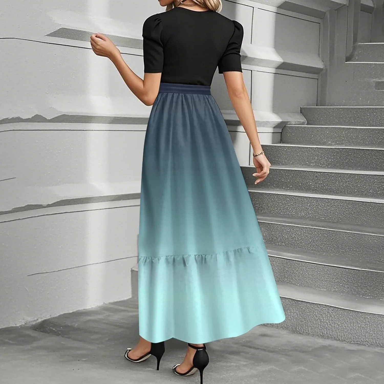 2025 Beach Womens Dresses, Maxi Gradient Trendy Jumpsuits for Women Elegant Bow Crew Neck Womens Romper