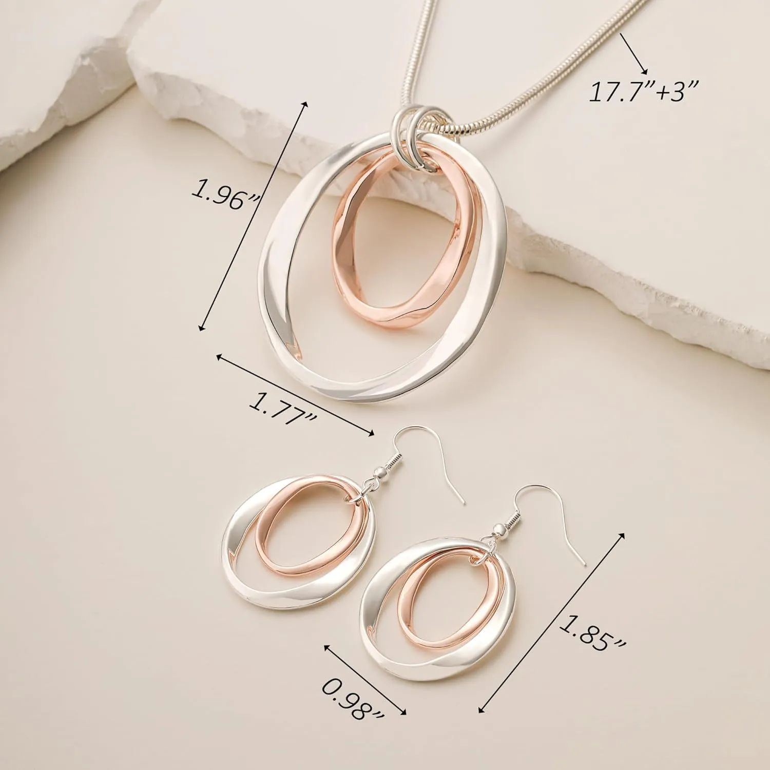 3 Circles Silver Hoop Earrings and Necklace Set for Women - 925 Plated Hypoallergenic Small Hoops