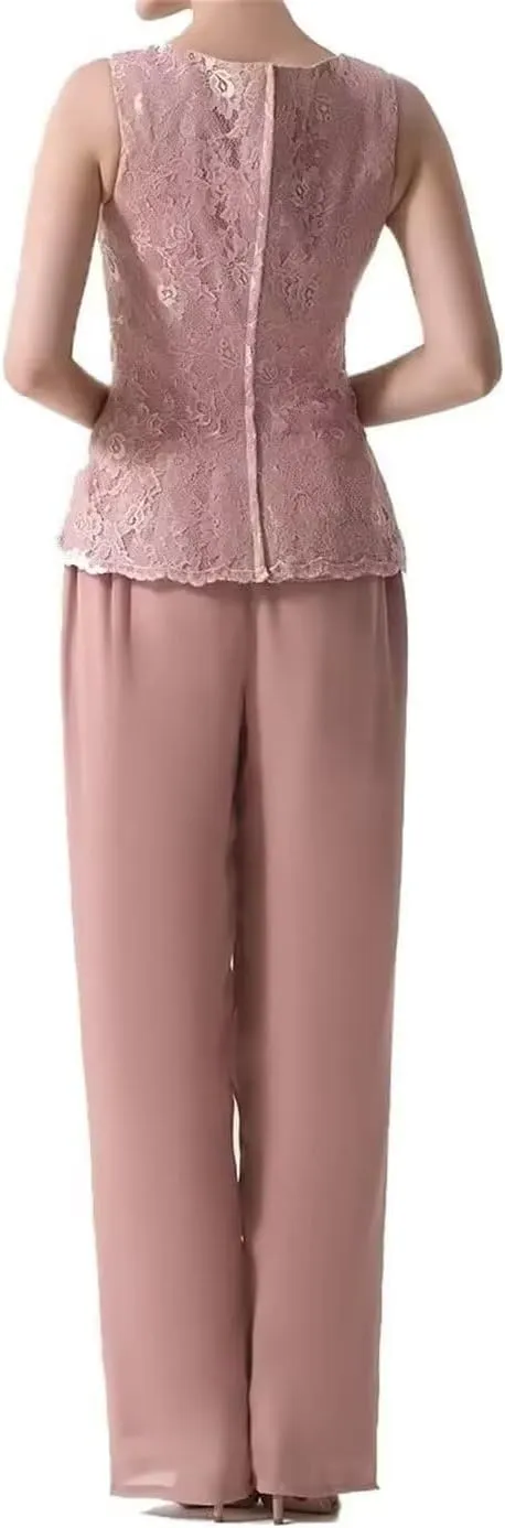 3 Pieces Mother of The Bride Dresses Pant Suits with Jackets Chiffon Jumpsuits Set Formal Evening Gown