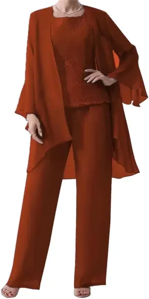 3 Pieces Mother of The Bride Dresses Pant Suits with Jackets Chiffon Jumpsuits Set Formal Evening Gown
