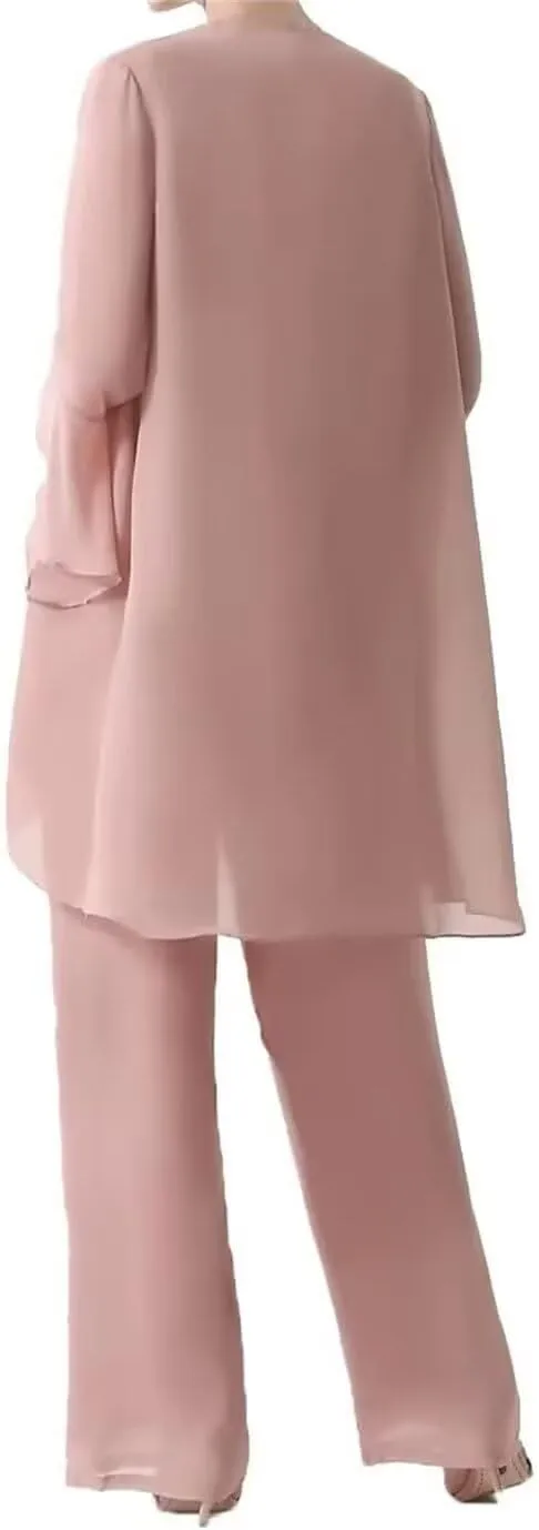3 Pieces Mother of The Bride Dresses Pant Suits with Jackets Chiffon Jumpsuits Set Formal Evening Gown