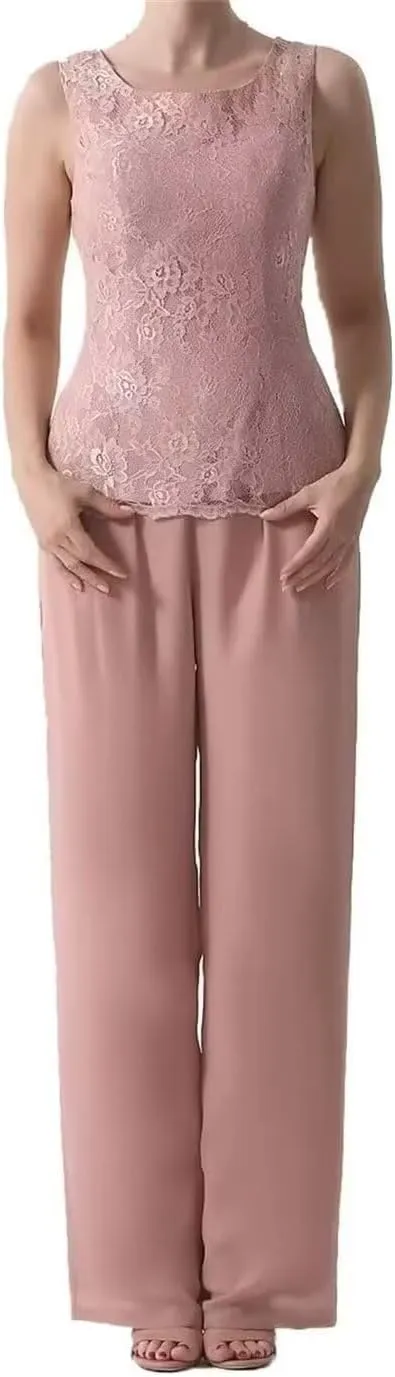 3 Pieces Mother of The Bride Dresses Pant Suits with Jackets Chiffon Jumpsuits Set Formal Evening Gown