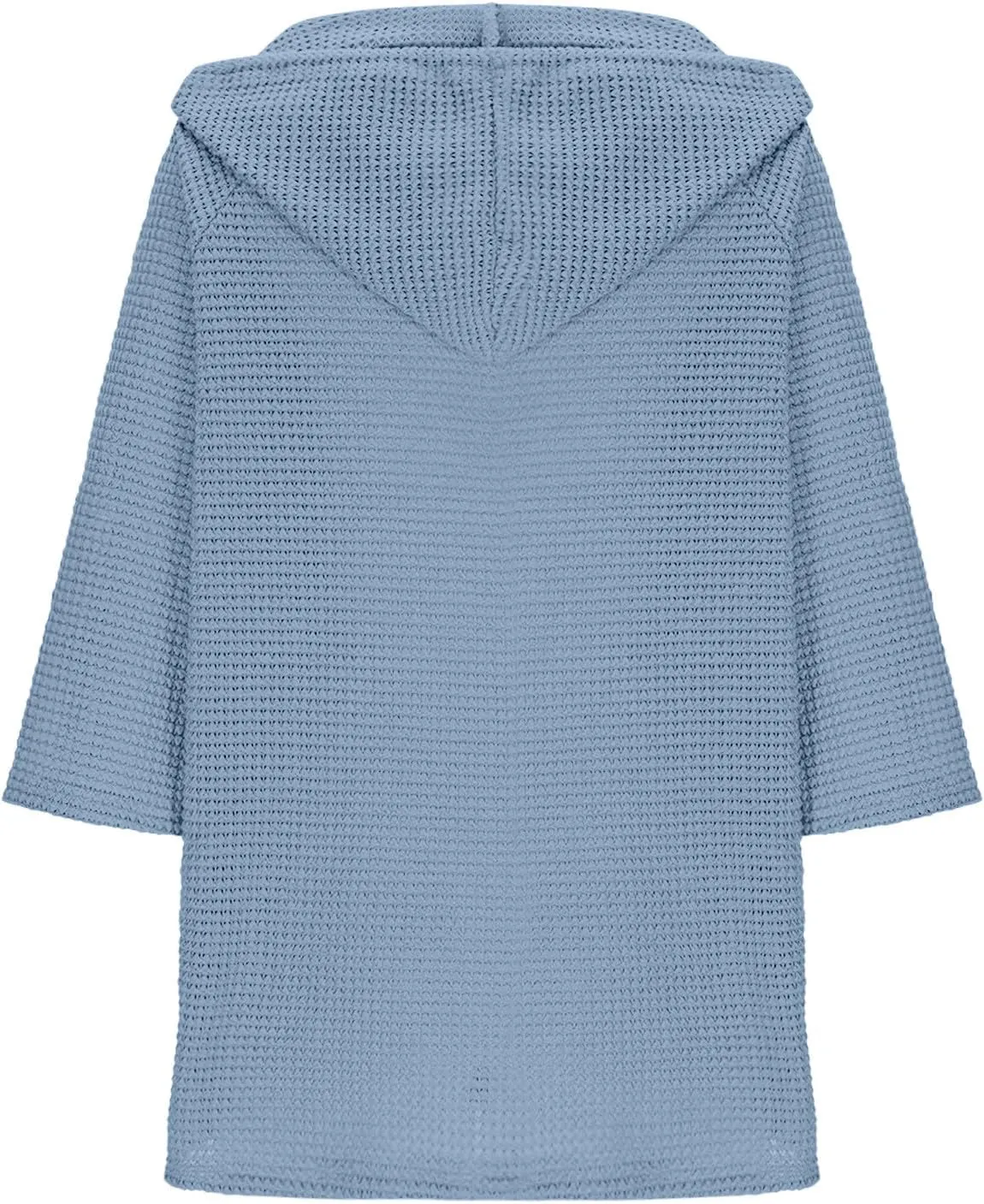 3/4 Length Sleeve Spring Tops for Women 2025 Waffle Knit Hooded Shirts Drawstring Buttons V Neck Blouses Comfy Clothes