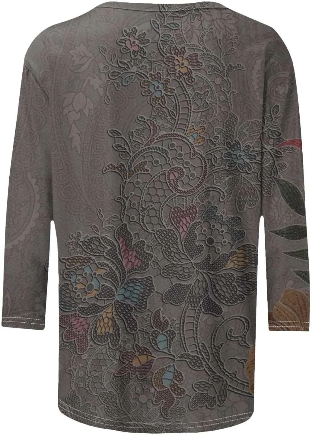 3/4 Length Sleeve Womens Tops Round Neck Trendy Casual Blouses Loose Fit Floral T-Shirt Shirts