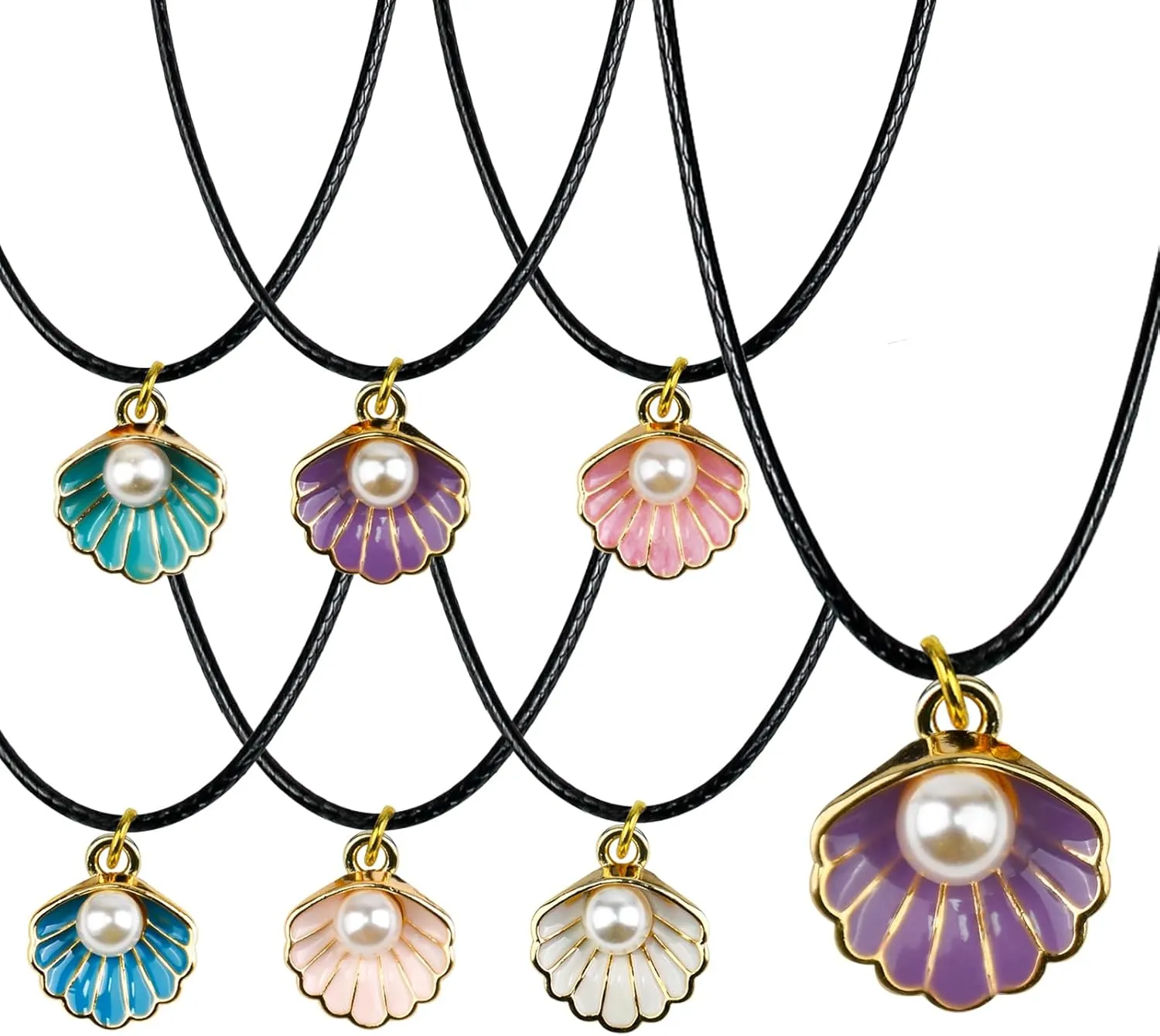 36 Pack Mermaid Shell Necklace Summer Pink Shell Mermaid Party Gift Decor for Princess Under The Sea Birthday Themed Party Little Girls Gift Bag School Rewards