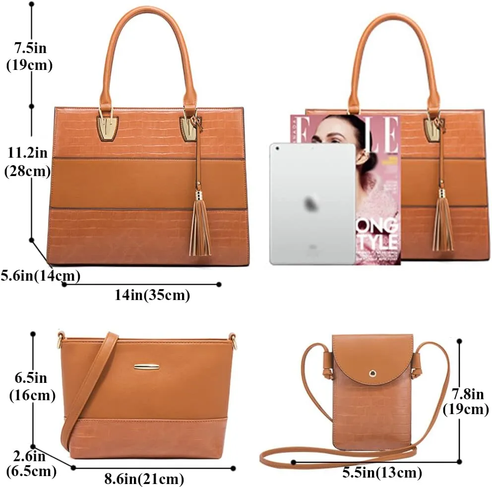 4-Pcs Handbags Sets Women Faux Leather Tote Bags Satchel Top Handle Handbag Purses Crossbody Bag Phone Bag Wallet