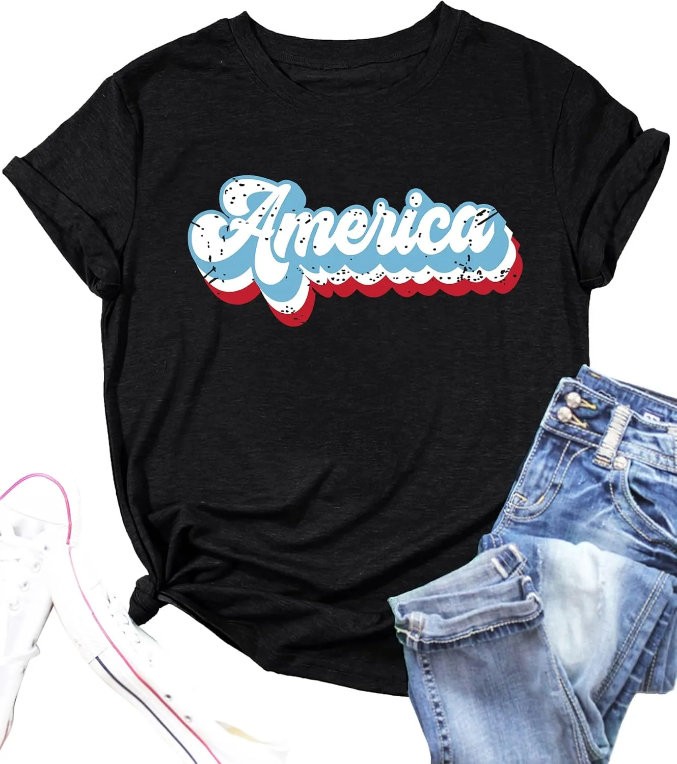 4th of July Shirts for Women America Printed Tshirt Patriotic Vintage USA Tee Tops