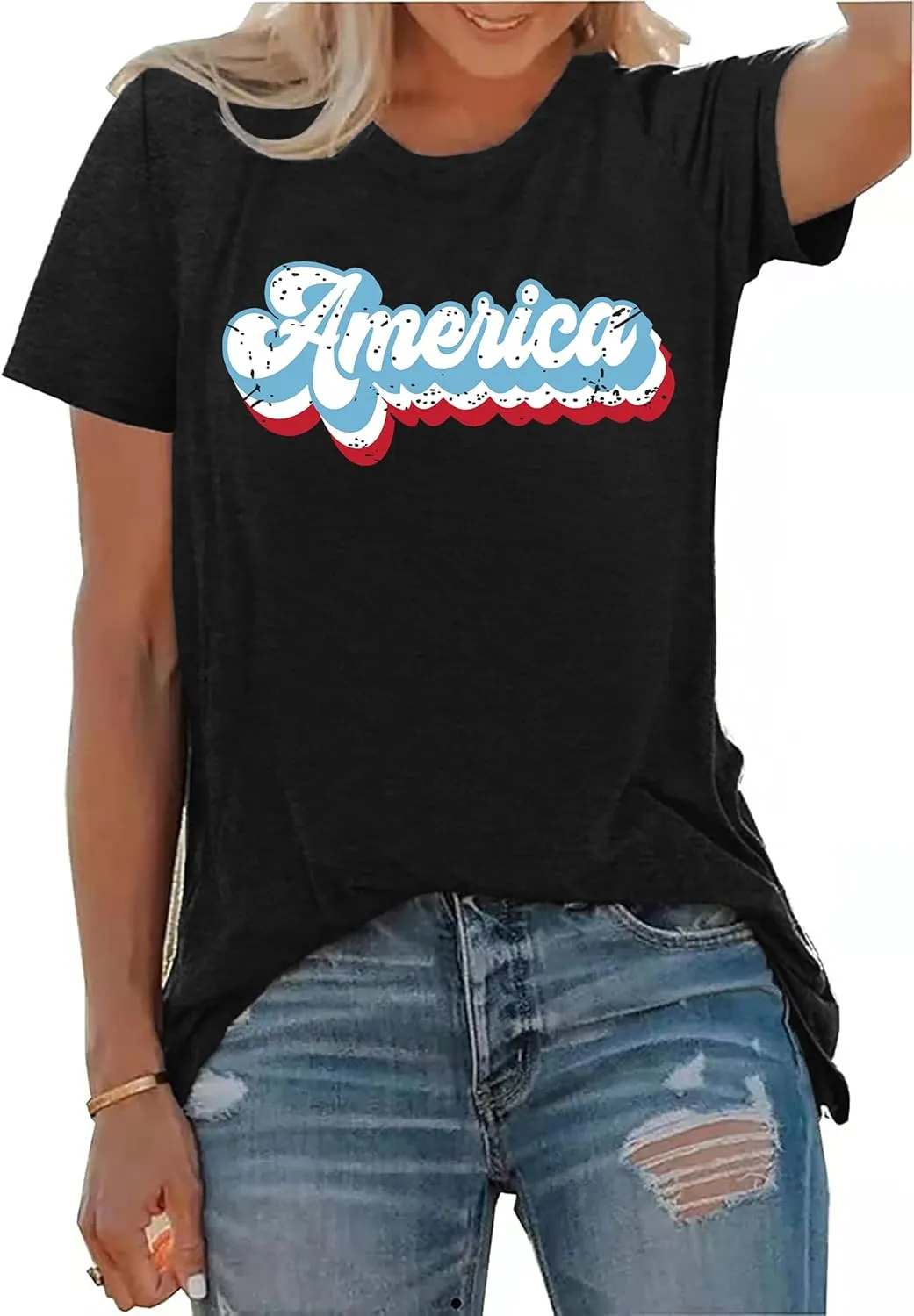 4th of July Shirts for Women America Printed Tshirt Patriotic Vintage USA Tee Tops