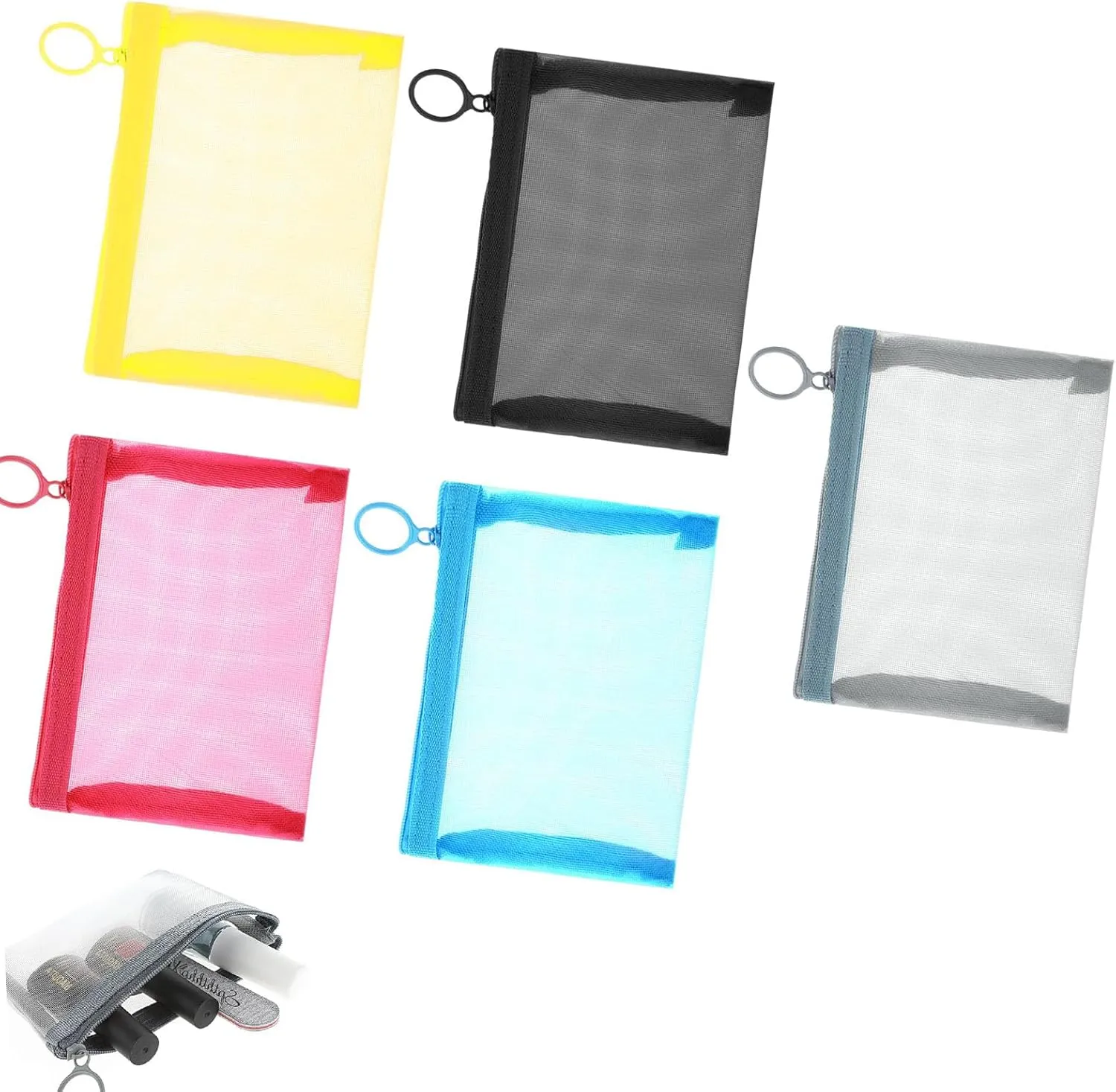 5 Pcs Mesh Zipper Pouch Bags, Small Makeup Bag for Purse Mini Zipper Mesh Bags Cosmetic Travel Toiletry Bag for Daily Toiletries Office Supplies Purse, Lipstick, Keys, Earphone, Bank Cards