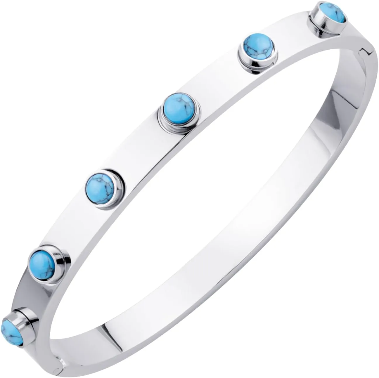 555Jewelry 6MM Stainless Steel Bangle Bracelets for Women Thick Oval Turquoise Jewelry for Women Large Chunky Wrist Cuff Bracelet