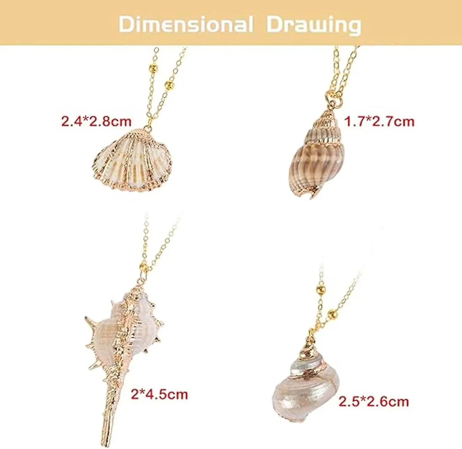 5Pcs Natural Scallop Conch Seashell Necklace Inlaid with Gold Rimmed Sea Shell Necklace Adjustable Seashell Jewelry Gifts for Women