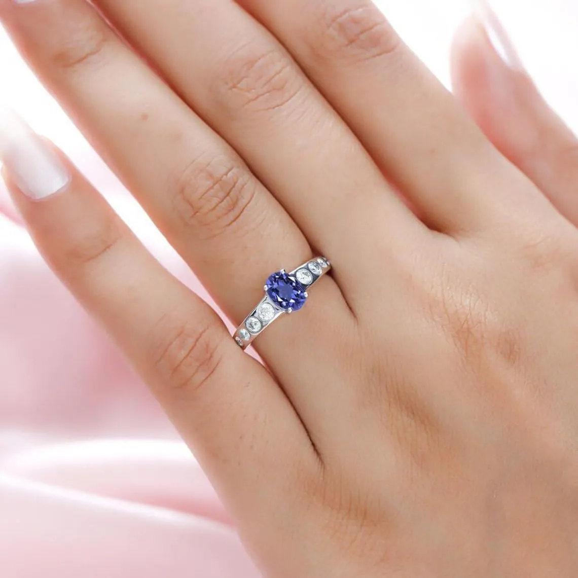AAA Tanzanite Solitaire Ring in Platinum Plated Sterling Silver, Tanzanite Ring, Tanzanite Jewelry, Gemstone Ring, Gift for her