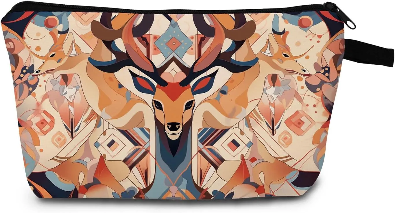 Abstract Deer Women Makeup Bag Travel Cosmetic Organizer Bag Small Zipper Toiletry Bag