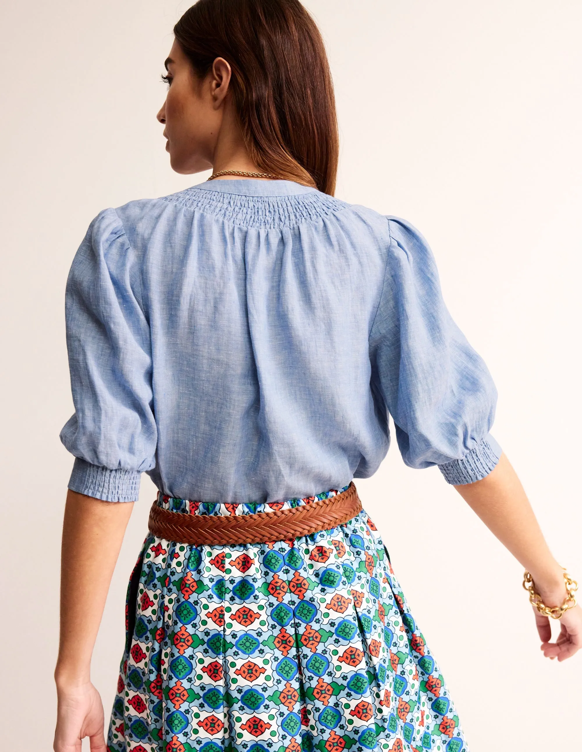 Ada Linen Top-Chambray