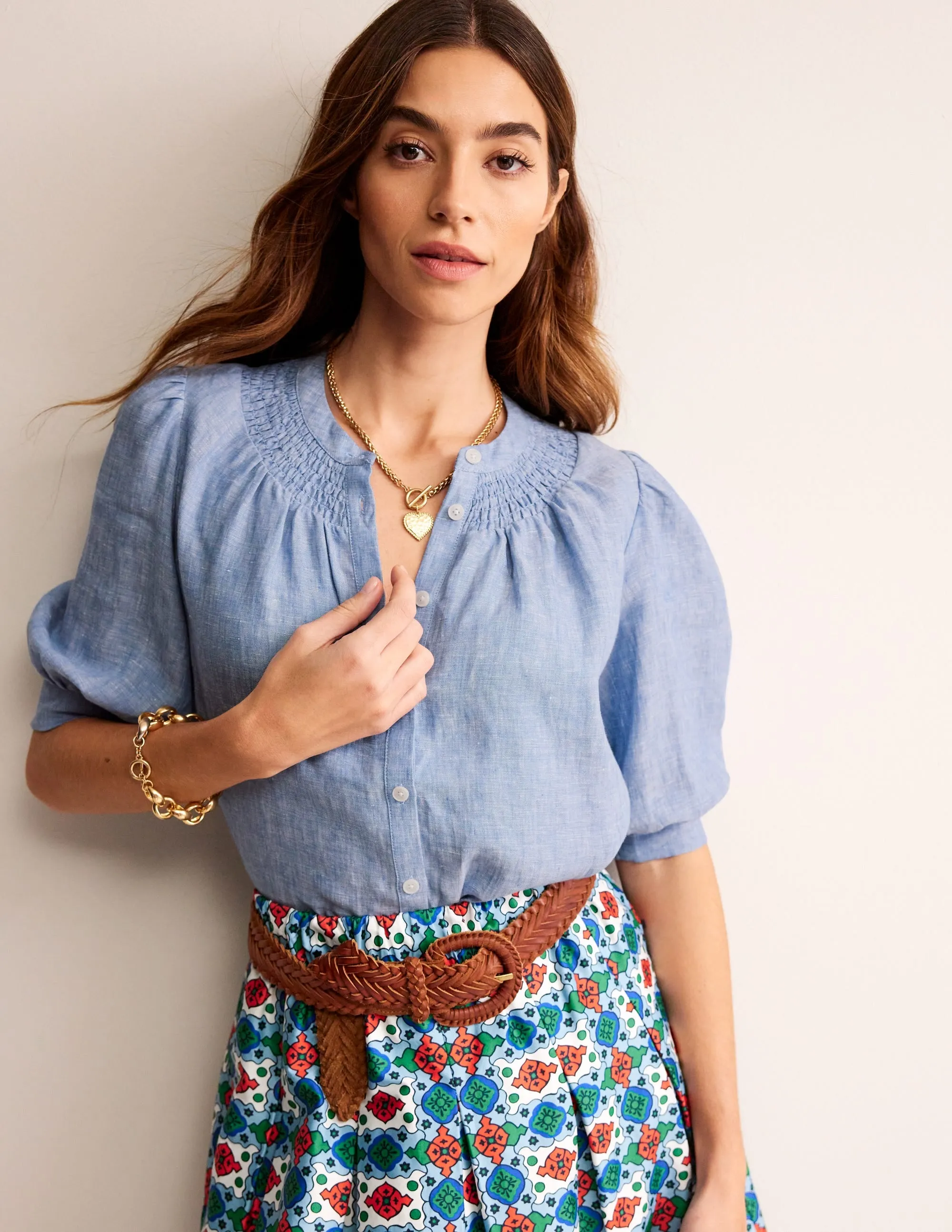 Ada Linen Top-Chambray