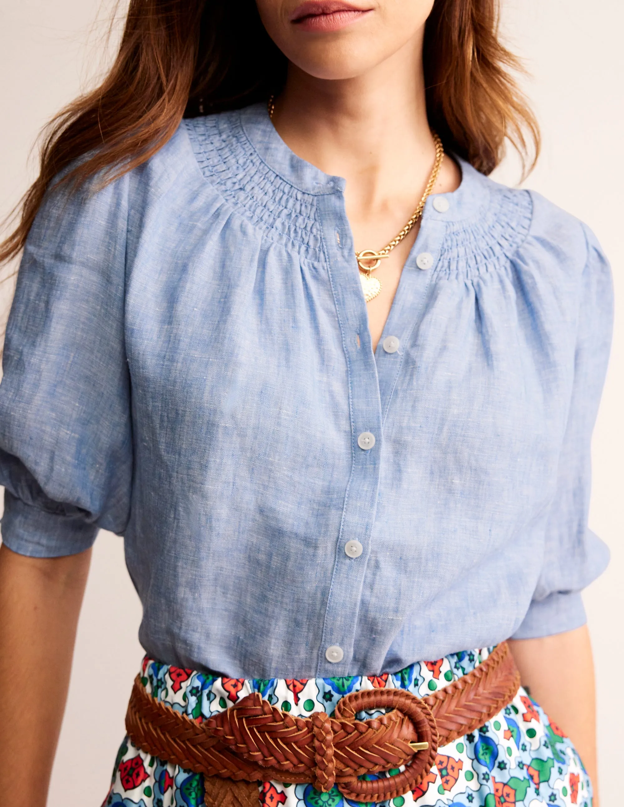 Ada Linen Top-Chambray