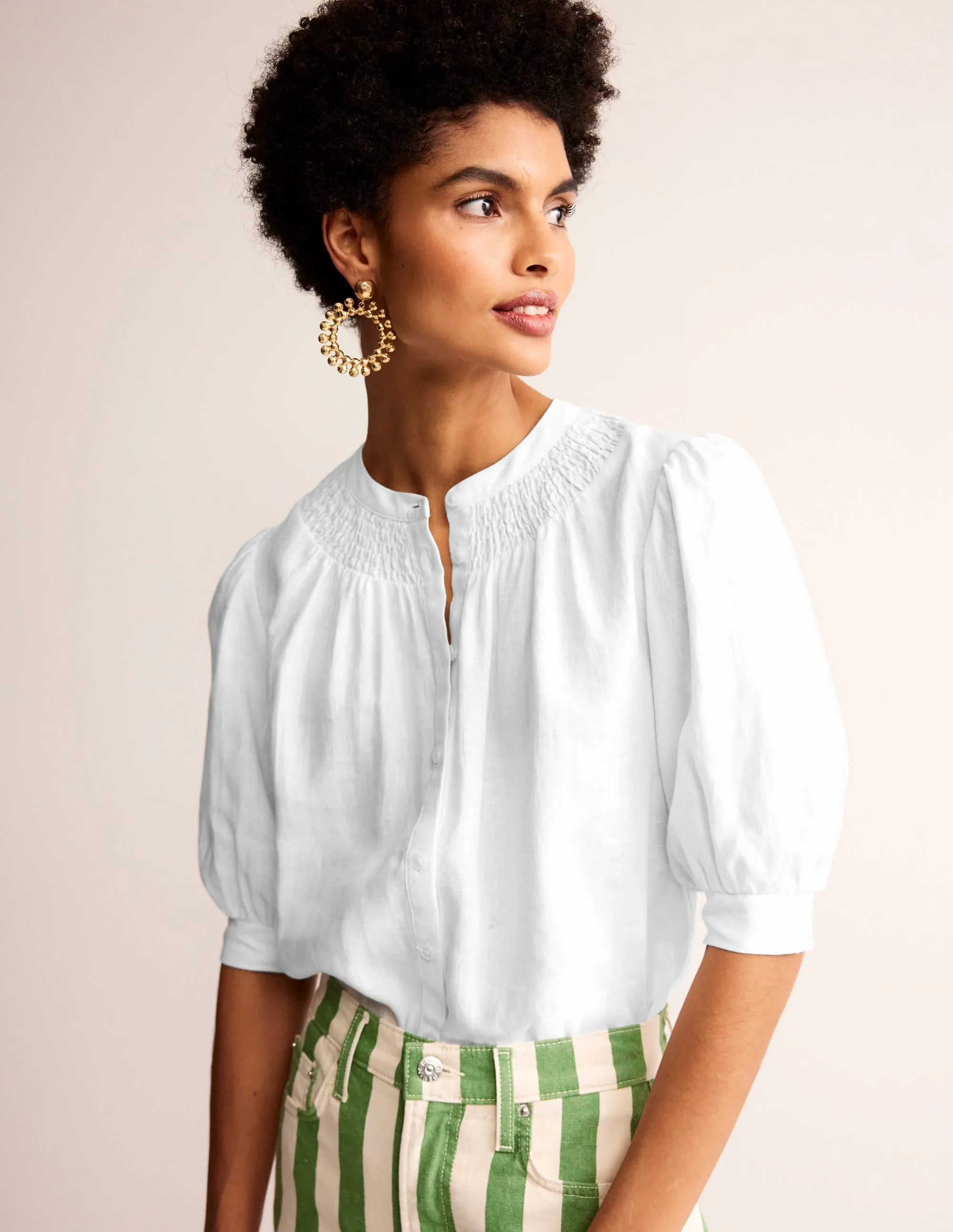 Ada Linen Top-White