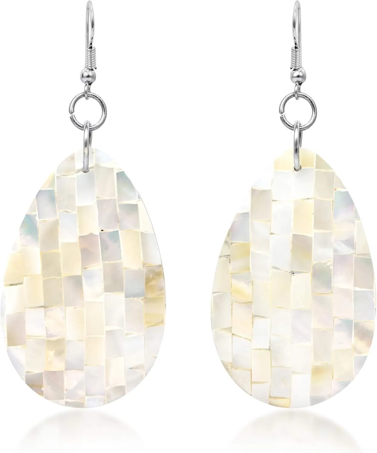 AeraVida Alluring Mosaic White Kabibe Shell Teardrop Handmade Dangle Earrings | Jewelry Gifts | White Earrings | White Kabibe Teardrop Earrings | Mosaic Earrings for Women