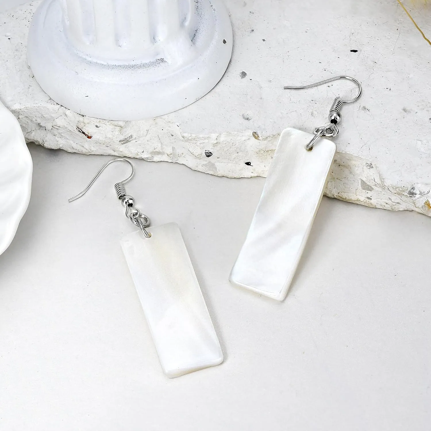AeraVida Beautiful Ocean Long Rectangle Shaped Natural shell Dangle Earrings | Rectangle Dangle Earrings | Bar Earrings