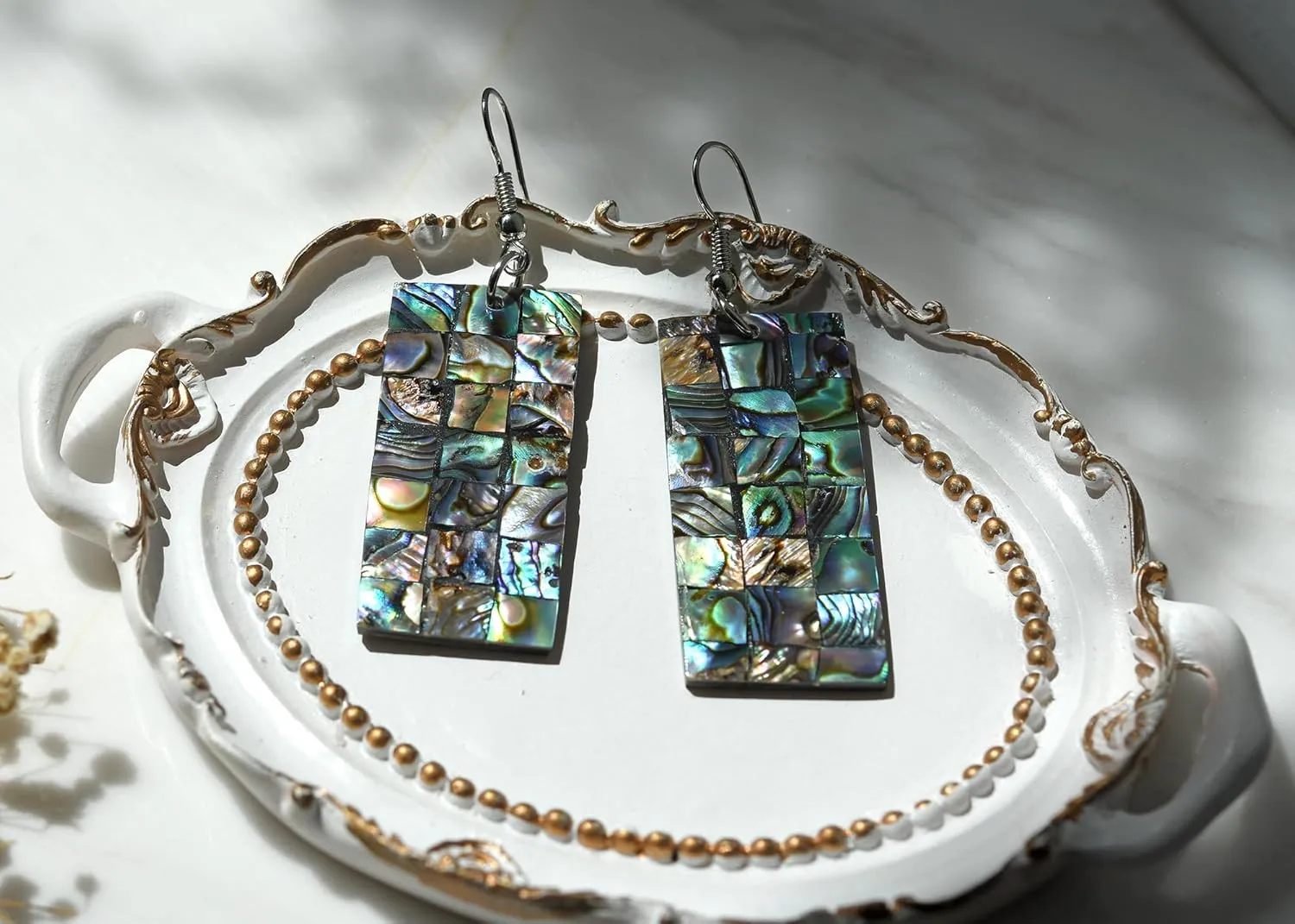 AeraVida Beautiful Ocean Long Rectangle Shaped Natural shell Dangle Earrings | Rectangle Dangle Earrings | Bar Earrings