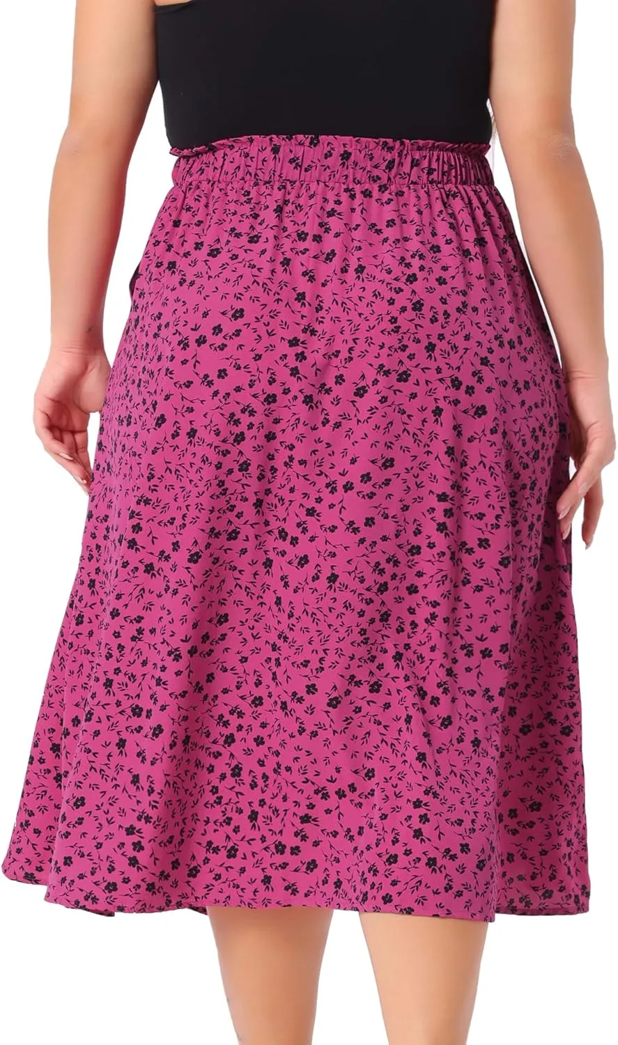 Agnes Orinda Plus Size Printed Skirt for Women Chiffon Elastic Waist Flowy Midi Skirts with Pockets