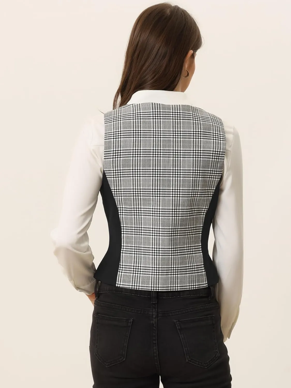 Allegra K Vintage Waistcoat Vest for Women's Plaid Button Down Work Dressy Vests