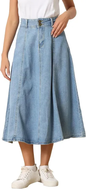 Allegra K Women's Casual Denim Skirt High Waist A-Line Classic Long Jean Skirts