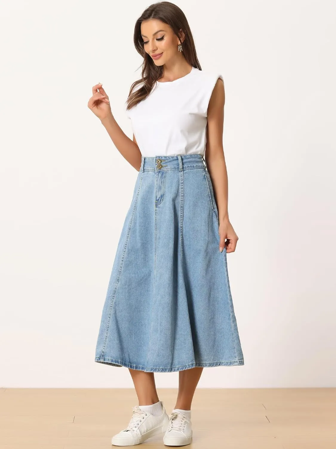 Allegra K Women's Casual Denim Skirt High Waist A-Line Classic Long Jean Skirts