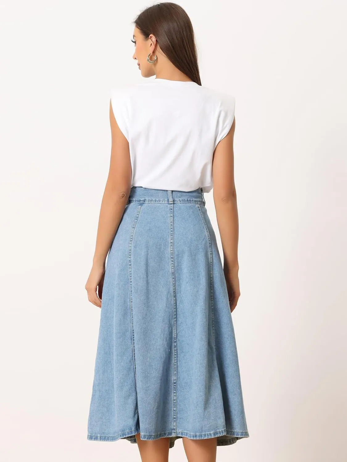 Allegra K Women's Casual Denim Skirt High Waist A-Line Classic Long Jean Skirts