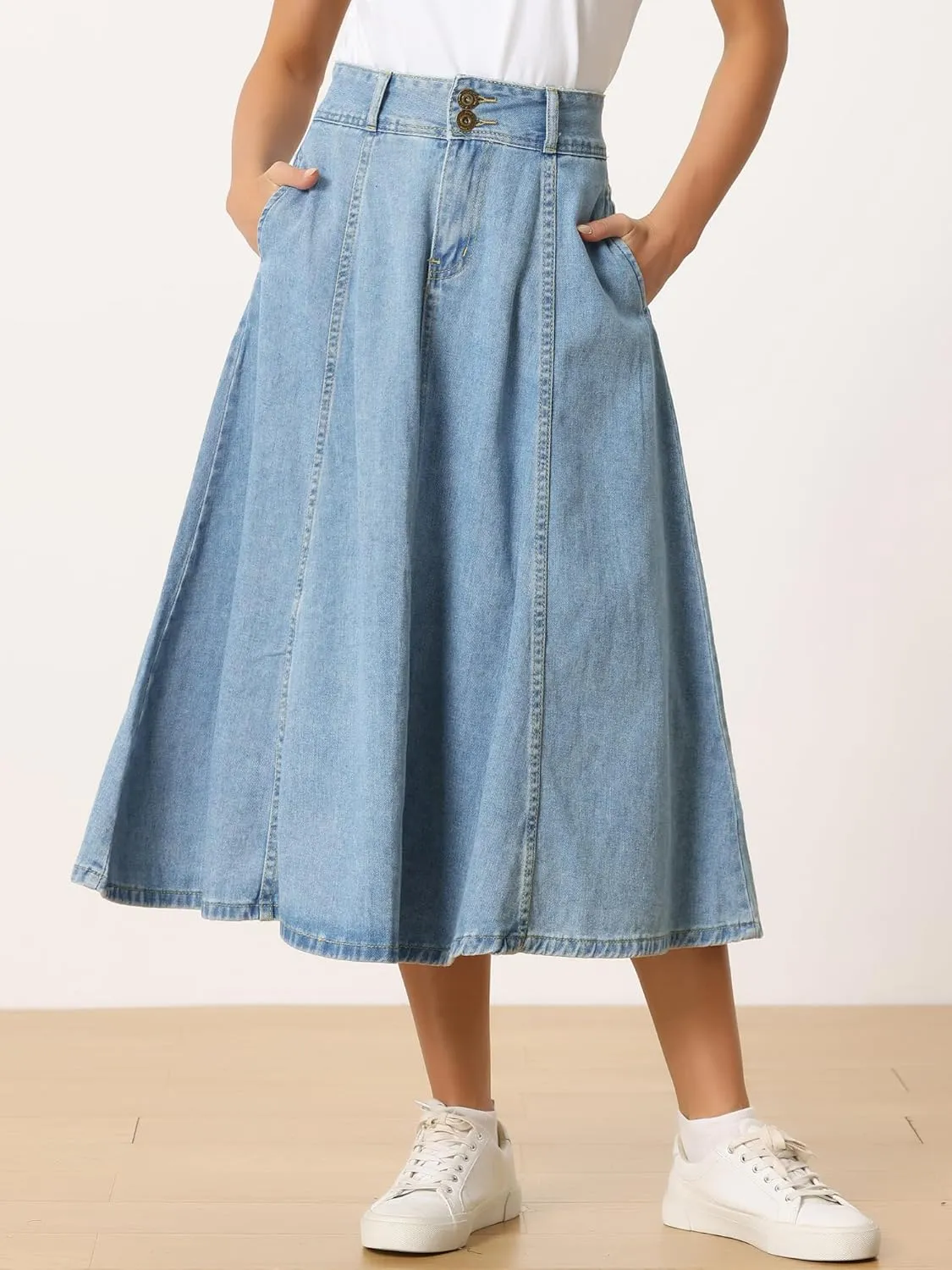 Allegra K Women's Casual Denim Skirt High Waist A-Line Classic Long Jean Skirts