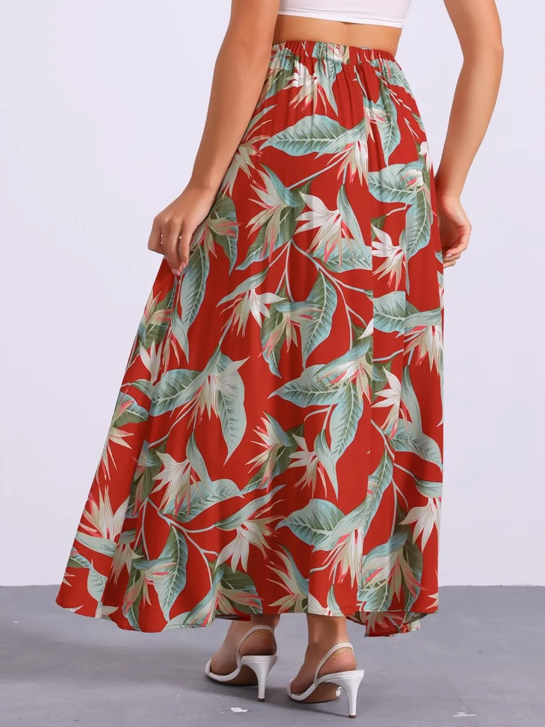 Allegra K Women's Floral Skirt Elastic High Waist Bohemian Beach A-line Maxi Boho Skirts
