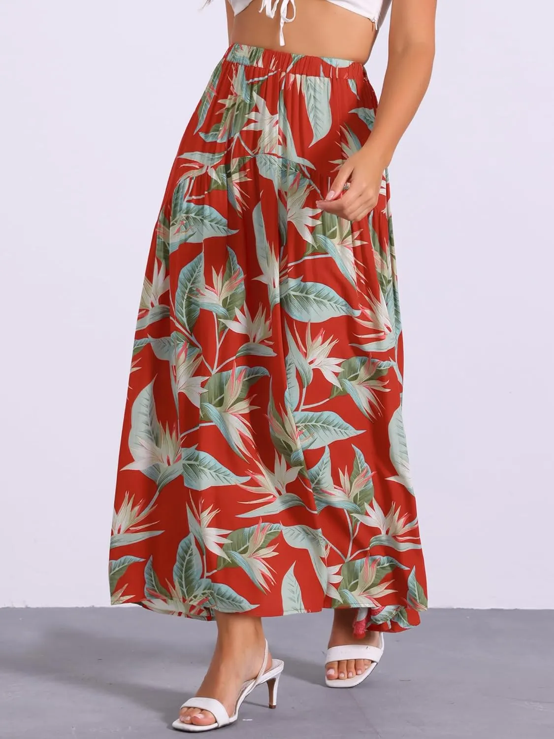 Allegra K Women's Floral Skirt Elastic High Waist Bohemian Beach A-line Maxi Boho Skirts