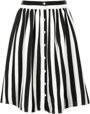 Allegra K Women's Striped Button Front Elastic Back Waist A-Line Midi Skirt
