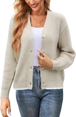 Allimy Womens Slouchy Contrast Tipping Imitation Cashmere Short Cardigan Sweaters for Women Fall Fashion 2025 Trendy Coats
