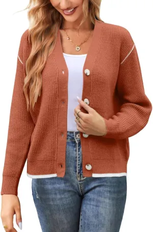 Allimy Womens Slouchy Contrast Tipping Imitation Cashmere Short Cardigan Sweaters for Women Fall Fashion 2025 Trendy Coats